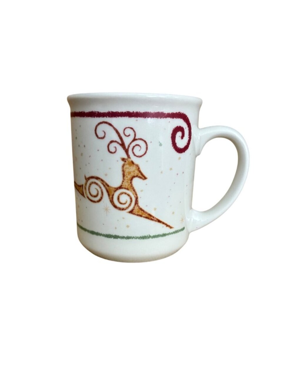 Vintage Rustic Reindeer Coffee Mug Maroon Scrolls Pier 1 Holiday‎ Christmas